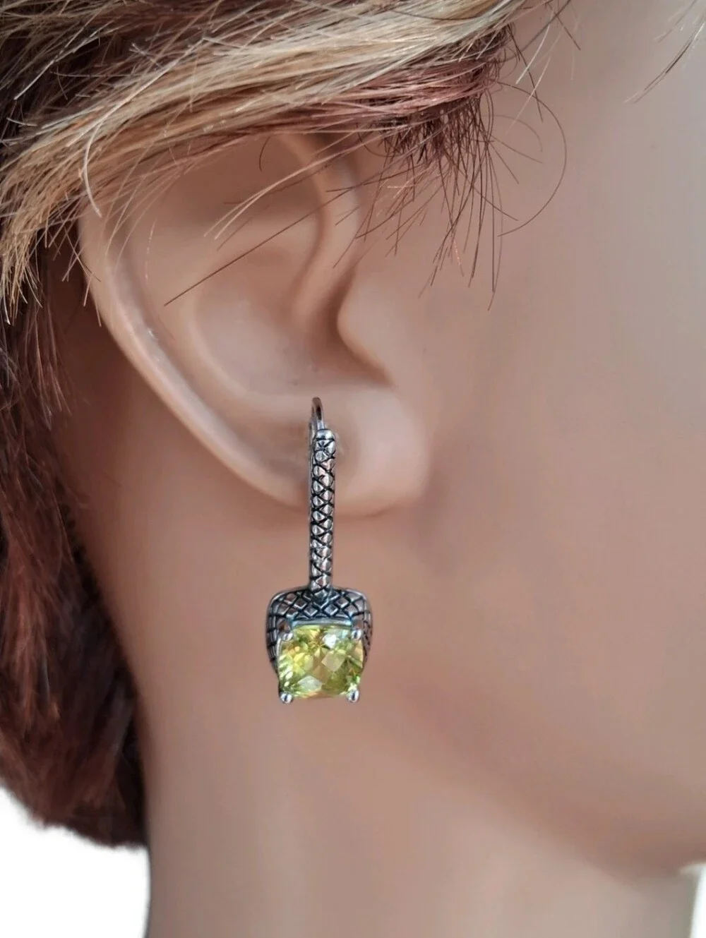 Premier Designs Vintage Cushion Cut Yellow Citrine Leverback Drop Earrings PD